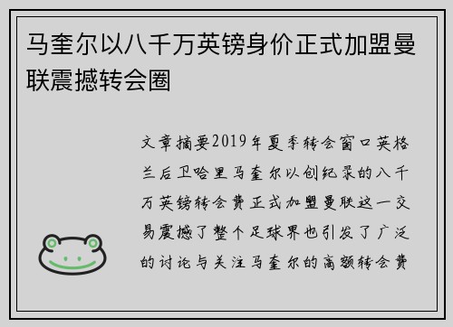 马奎尔以八千万英镑身价正式加盟曼联震撼转会圈 马奎尔以八千万英镑身价正式加盟曼联震撼转会圈